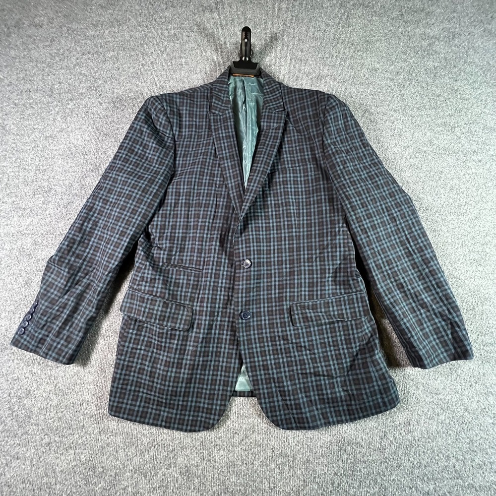 Steven Land George Blazer Men's 42R Blue Black Plaid Single Breasted Business